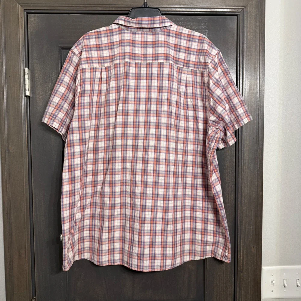The North Face Mens XXL Plaid Short Sleeve Button Down Shirt Orange Blue White